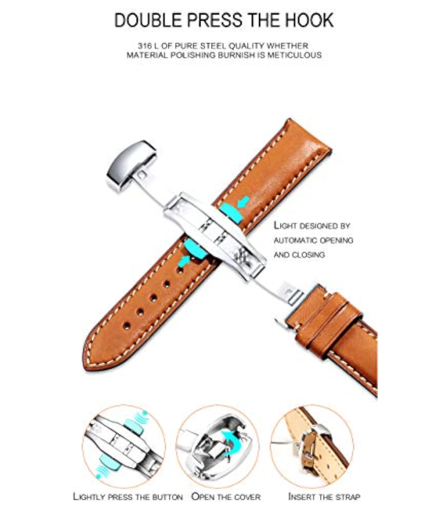 Replacement Push Button Butterfly Deployment Clasp for Watch Bands