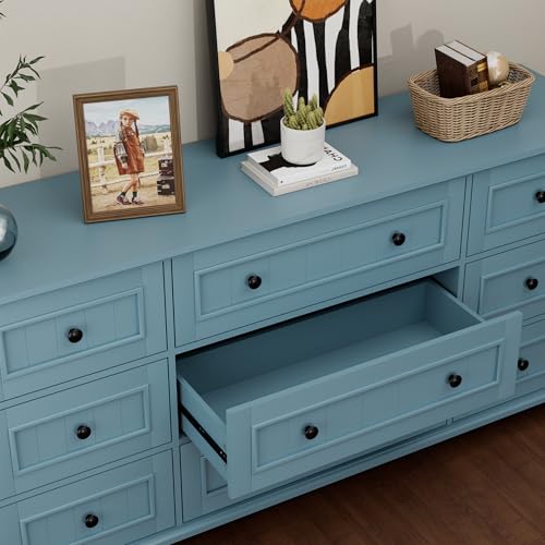 Image of Scurrty Blue 9 Drawer Dresser, Large Chest of Drawers for Closet Storage