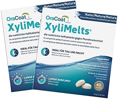 OraCoat XyliMelts  80 Adhesive Tablets Against Dry Mouth  Discreet  Can be Used during Sleep  Vegan  Mint Free