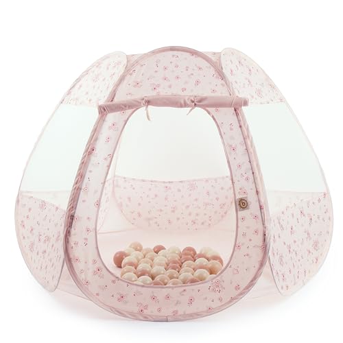 Bieco Kinderzelt und Bällebad Pop up Dreamy Flowers mit 50 Bällen | Prinzessin Zelt Kinder | Spielzelt Mädchen | Princess Tent | Bällebad | Kinderspielzelt Mädchen | Spielzelt Kinderzimmer