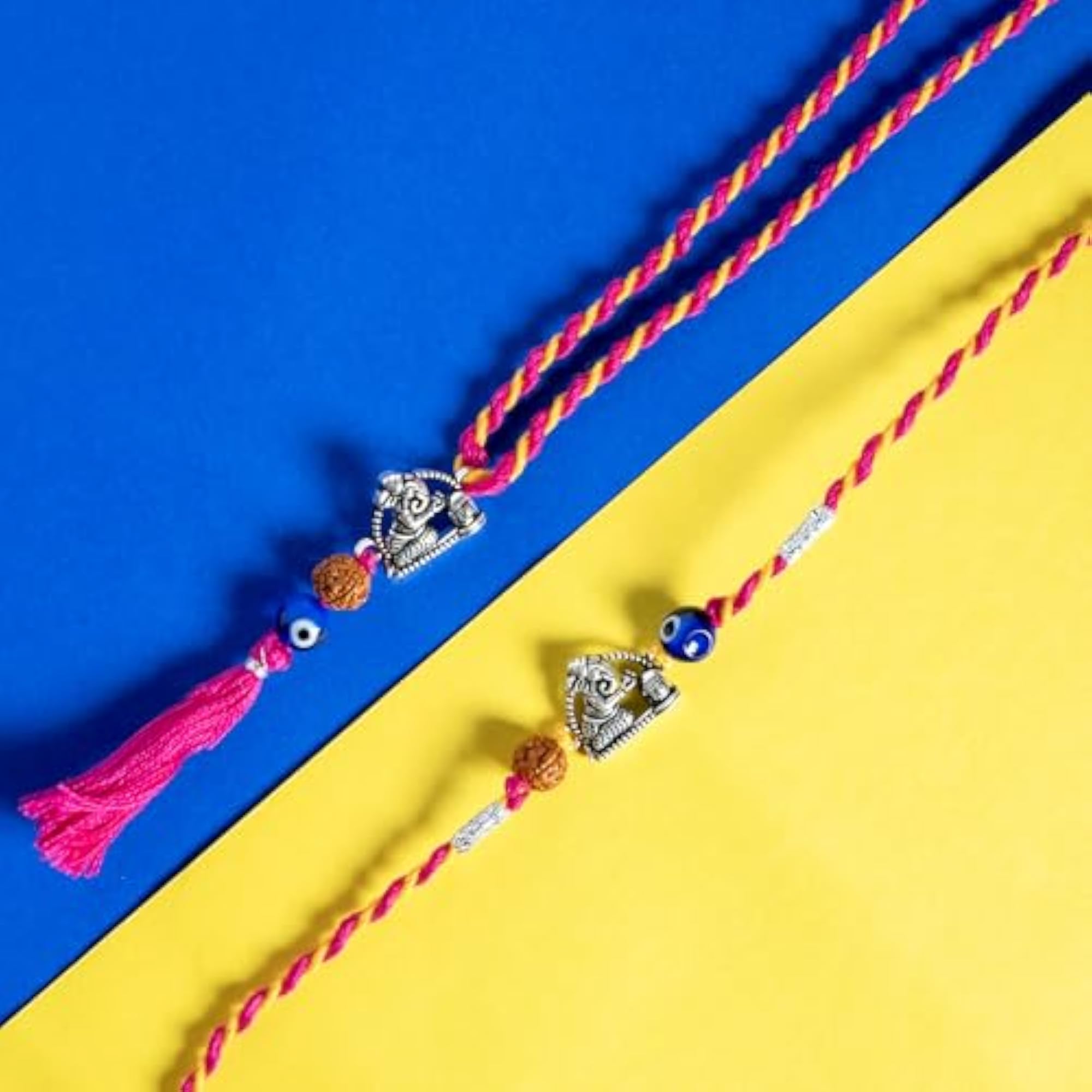Pure Silver Lumba Rakhi for Bhaiya and Bhabhi, Combo Set