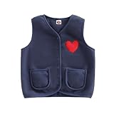 KMBANGI Toddler Baby Boy Girl Valentines Vest Heart Embroidery Sleeveless Gilet Sherpa Fleece Waistcoat Outwear Spring Outfit (Blue, 18-24 Months)