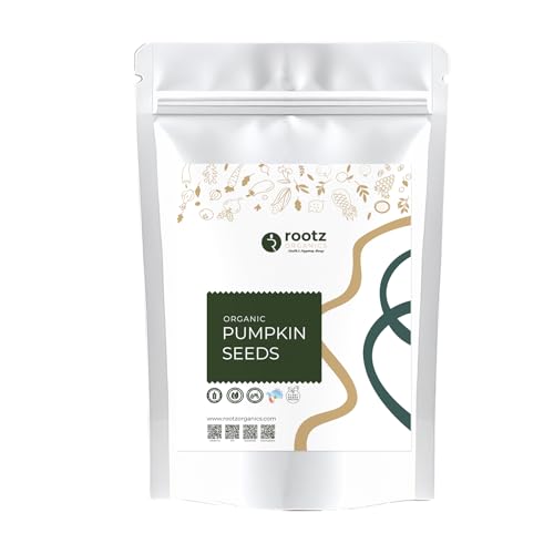 Rootz Organics Pumpkin Seeds - 100% Natural Plant Source Nutrients Roasted Protein High fiber Antioxidants Magnesium Iron Omega 3 Fatty Acids Vegan Gluten Free Rich (250 Gm