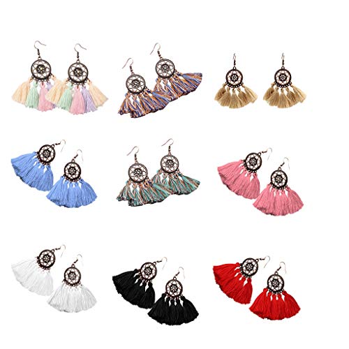 Bokeley Tassel Earrings, Boho Rattan Tassel Earrings Drop Earrings Boho Stud Earrings for Women Girls (Multicolor)