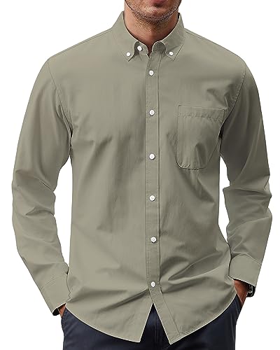 Image of J.VER Men's Oxford Shirt Solid Casual Button Down Collar Shirts Long Sleeve Dress Shirts with Pocket