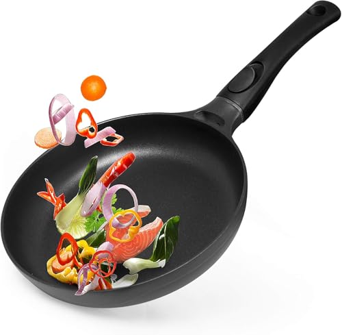 Gotoll Pfanne 28 cm Induktion Beschichtet, Bratpfanne mit abnehmbaren Griff, Universalpfanne BPA Frei, Aluminiumguss, Schwarz