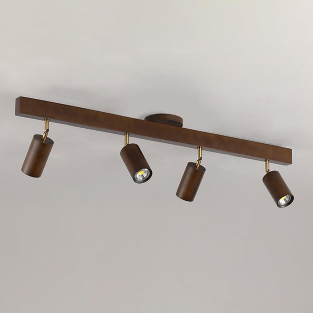 BHGFYXBS Fixed Led Track Lighting Fixture Walnut Ceiling Spotlight 350°+90° Directional Spotlights Accent Lamps Foldable Kitchen Track Spot Lights For Bedroom Living Room Hallway,6000k-4light