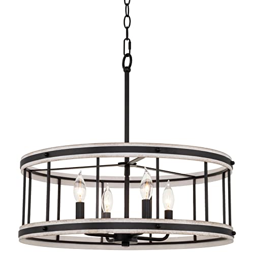 Kira Home RVL-CP3664-4-BK+WWA Brynn 21 Inch 4-Light Farmhouse Pendant Drum Chandelier, White Ash Wood Style + Black Finish cover