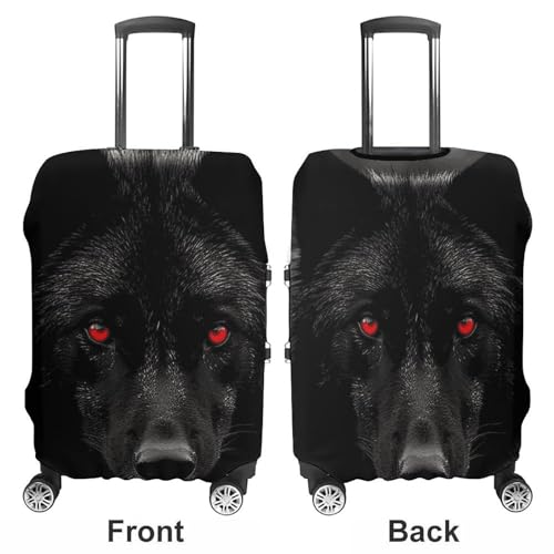 Black Red Eyed Wolf Luggage Covers Tsa Approved Suitcase Cover Elastic Washable Luggage Sleeve Carry on Cover Protector Anti-Scratch Suitcase Protector Fits 19-30 Inch Case(XL)3