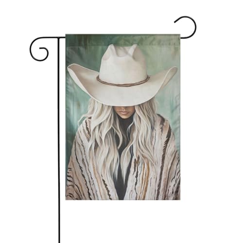 Cowgirl Wearing White Cowboy Hat Garden Flag 12x18 Vertical Double Sided Farmhouse Holiday Outside Decorations Yard Flag