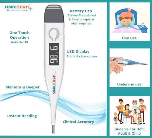 AmbiTech PHX-01 Digital Thermometer with One Touch Operation For Child and Adult Oral or Underarm Use |Made in India|1 Year Warranty - Image 3