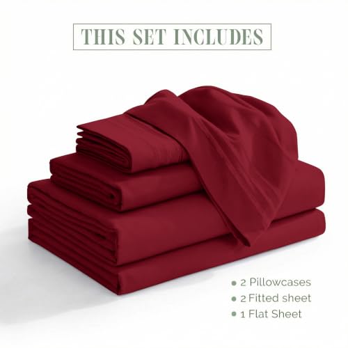 Image of Elegant Comfort Luxury 1500 Premium Hotel Quality Microfiber 5-Piece Sheet Set - Wrinkle Resistant, All Around Elastic Fitted Sheet, Deep Pocket up to 16 inch, Split King, Burgundy