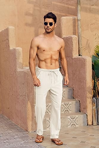 Image of Gafeng Mens Linen Pants Yoga Casual Beach Summer Harem Baggy Trousers
