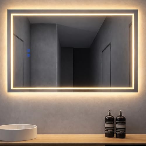 Espelho Com LED e Desembaçador Touch de 3 Cores de Luz + Display Digital 80x60cm Bivolt: 110V /220V