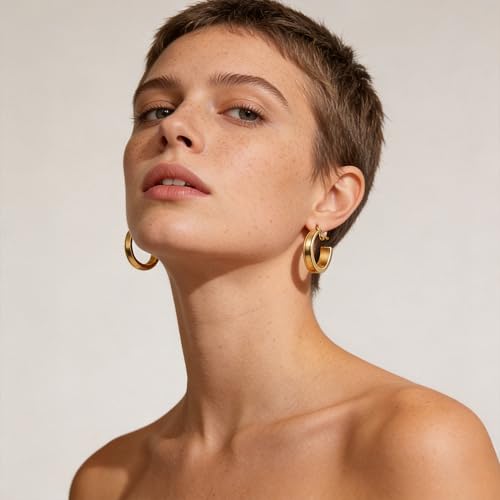 Image of Gold Clip On Hoop Earrings for Women, 18K Gold Plated Eco-Friendly Alloy Non-Pierced Ear Clips, Hypoallergenic Sustainable Fashion Jewelry for Daily & Party Wear