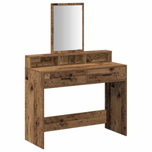vidaXL Mesa de tocador rústica Espejo de Madera reciclada sólida Amplio Almacenamiento para Productos de Maquillaje Uso Ideal en Dormitorio Dimensiones 100X41X140Cm Acabado marrón Muebles con