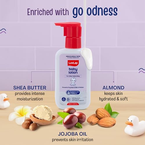 Image of LuvLap Baby Lotion with Milk Protein - 100ml, Suitable for Baby's Delicate Skin, 24 Hour Protection for Sensitive Skin, Shea Butter and VIT E, Paraben Free, Sweet Almond Oil, Dermatologically Tested