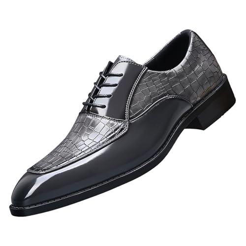 Men's Retro Leather Print Plain Toe Business Oxfords Fashion Lace Up Pointed Toe Slip On Derby Formal Dress Shoes for Work Party Wedding