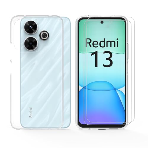THIYUFUNS Hülle für Xiaomi Redmi 13 4G Schutzhülle mit 2 Stück Schutzfolie, Dünne Weiche TPU Silikon Transparent Stoßfes...