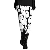 HUIFUAO Halloween-Leggings für Damen, Übergröße, Geister-Kürbis-Yogahose, lustige Halloween-Kostüme, gruselige Fledermaus-Grafikhose, hohe Taille, Strumpfhose, Fitnessstudio, Sporthose