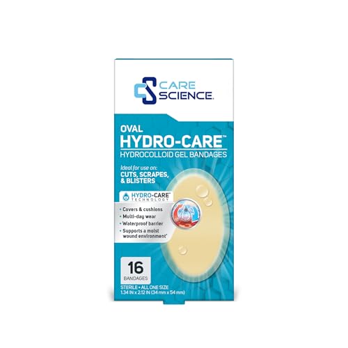 Care Science Hydrocolloid Gel Bandages for Heels, 1.3 in x 2.1 in, 16 Count | Waterproof Barrier for Wound Care or Blisters
