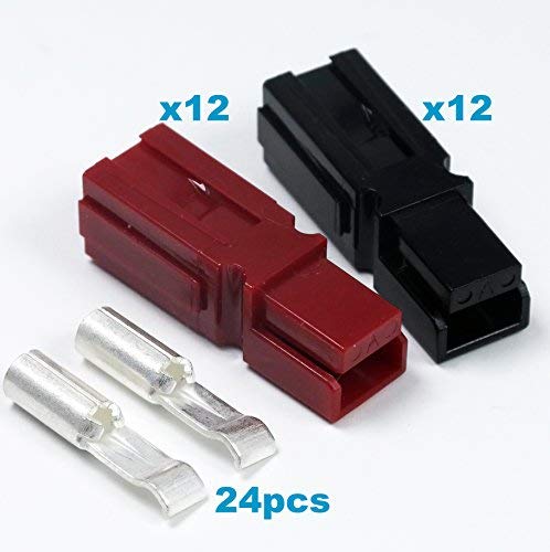 30 Amp Anderson Powerpole Connectors, PP15 to 45, Red and Black Housing, w/12-16 AWG Heavy Duty Contact 30A, 600V (Pack of 12 Set)