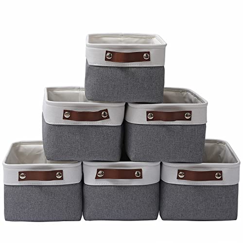 Image of Storage Bins[6 Pack], Collapsible Fabric Storage Baskets with Handles for Cupboards, Wardrobe, Shelves, Bathroom, Clothes, Toys, Towel (11.8 x 7.8 x 5.9 inches, White/ Gray)