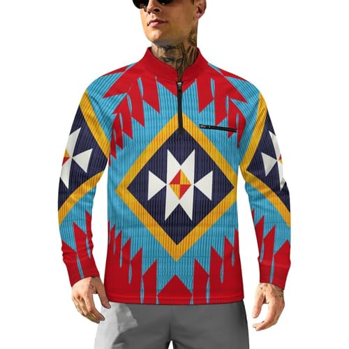 Navajo Tribal Style Pattern Men's Rash Guard Long Sleeves Quick Dry Fishing Workout Shirts with Zipper