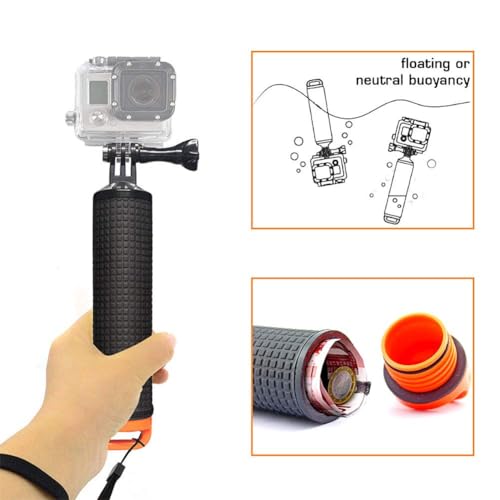 Image of Reflex Camera Floating Hand Grip - Waterproof Pole Handle Mount for GoPro Hero, Fusion, AKASO, DJI Osmo Action Cameras - Secure Floating Handle for Water Sports & Underwater Filming