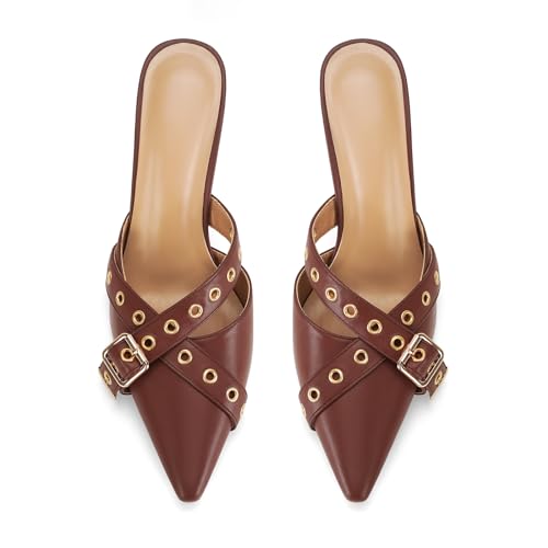 Image of Dsevht Black Kitten Heels for Women Pointed Closed Toe Dressy Bow Heel Vintage Heeled Mules Sexy Pointy Studded Slip on Stiletto Pump Shoes