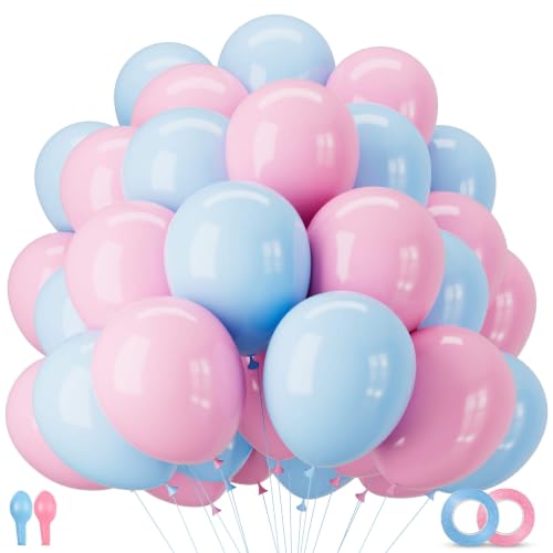Image of 68Pcs Pink and Blue Latex Balloons, 12 Inch Pink Blue Gender Reveal Balloons for Boy or Girl Gender Reveal Birthday Party Baby Shower Anniversary Decorations.