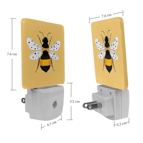 Image of NEWzone Yellow Bee Night Light [2 Pack], Plug in Wall Led Night Lights Decor for Boys Girls Room, Dusk to Dawn Sensor Wall Lamp for Stairway /Bedroom /Kitchen /Nursery Room