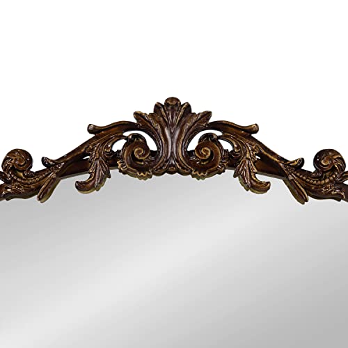 Image of Kate and Laurel Arendahl Ornate Traditional Arched Mirror; 24 x 36; Bronze; Decorative Baroque Style Arched Wall Mirror with Ornamental Crown