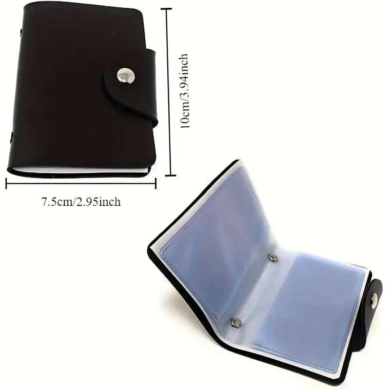 Stylish Black Faux Leather Wallet with 24 Card Slots-Compact Business Card Holder and Notepad, Neutral Design4