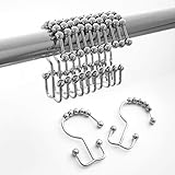 Maytex Shower Curtain Hooks Rust-Resistant Metal Double Roller Glide, Rings for Bathroom, Set of 12, Chrome
