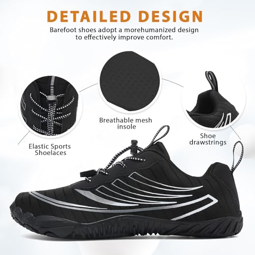 Miniatura 7 de Zdq Barefoot Shoes Minimalistas Sneakers Hombre Mujer Transpirable Ligeras Flexible Puntera Ancha Zapatos Descalzos Trail Running Deportes Casual Fitness Negro 43
