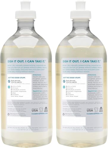 Image of Better Life Dish Soap - Liquid Dishwashing Soap with Vitamin E and Aloe for Home & Kitchen Sink - No Gloves Required Kitchen Soap for Sensitive Skin - 22oz (Pack of 2) Unscented