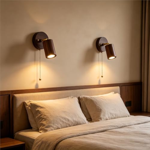 Luz de lectura con cadena de estilo japonés en madera de nogal 2
