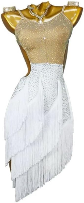 Women's Latin Salsa Dance Dress Rhinestone Fringe Ballroom Cha Cha Practice Dancewear Tango Dancing Costumes