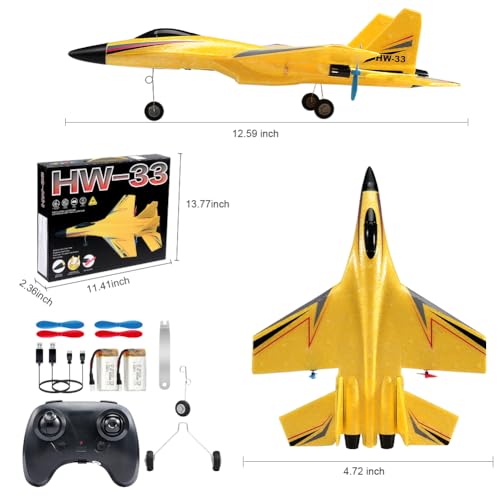 Image of SU-27 RC Airplane,2.4GHz 2 Channel Remote Control Plane with Gyro Night Lights and 2 Batteries, Easy to Fly for Adults, Beginners and Kids Yellow Toy
