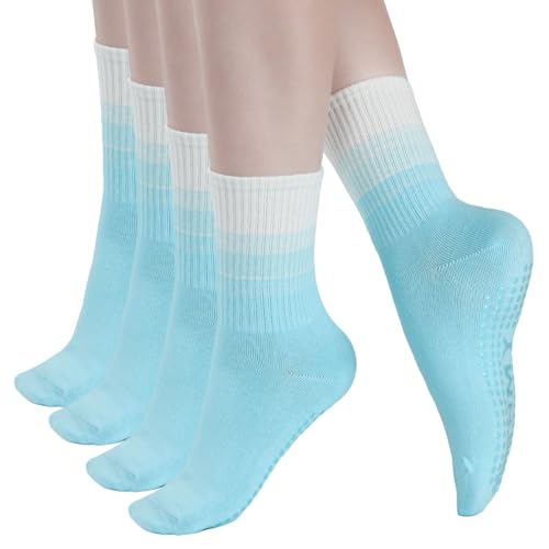 Image of Women Grip Yoga Pilates Socks Non Slip Crew Socks for Barre Ballet Dance Barefoot Workout Colorful Athletic Socks