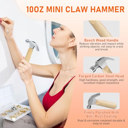 Image of Picture Hanging Kit, 224pcs Hanging Hardware with Hooks, Wire, Nails, D Rings, Photo Sawtooth Hangers, Ring Hooks, Wall Art Frame Hanging Kit with Yellow Magnetic Level and Small Claw Hammer