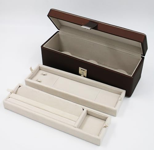 atorakushon Exclusive PU Leather Brown Locker Jewellery Box Storage Vanity Organizer for Women Store Necklaces Earring Ring Chains and Bangle with 2 Tray image 2