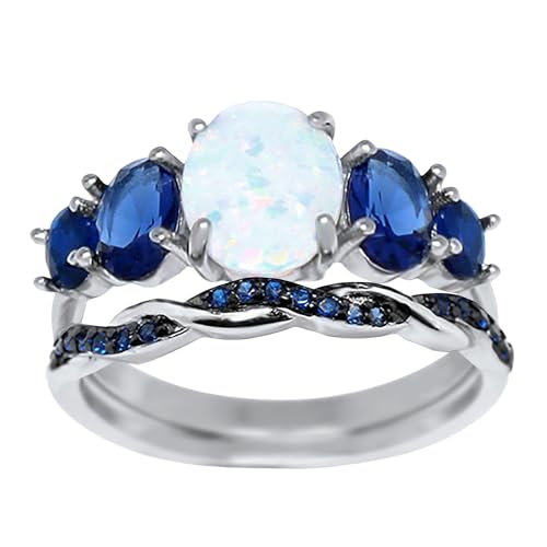 LaRaso & Co His Her Wedding Set 3 Piece TRIO Opal Sapphire CZ Silver Rings for Bride Groom2