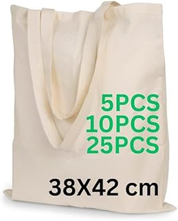 38 x 42 cm Paquete 5 | 10 | 25 | 50 | 100 | 250, Bolsas de tela la compra Tote bag fabricadas en algodón 100% natural,yute, reutilizables respetuosas con el medio ambiente con asas largas
