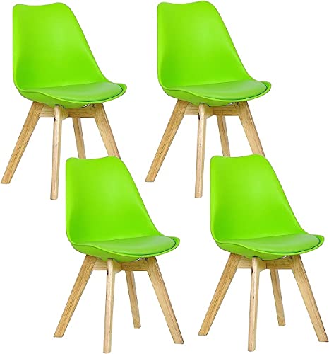 Image of Set of 4 Modern Style Mid Century Modern Dinning Room Cafe Hotel Office Wooden Legs Chair (Green Fully Wooden Legs)