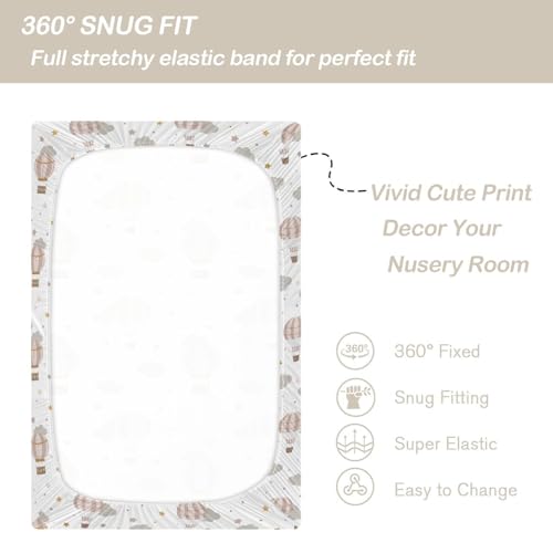 Image of CaTaKu Baby Crib Sheets Hot Air Balloon Clouds Mini Crib Sheets Fitted for Girls Boys,Neutral Soft Toddler Mattress Bed Sheets for Crib,28 inchx 52 inch