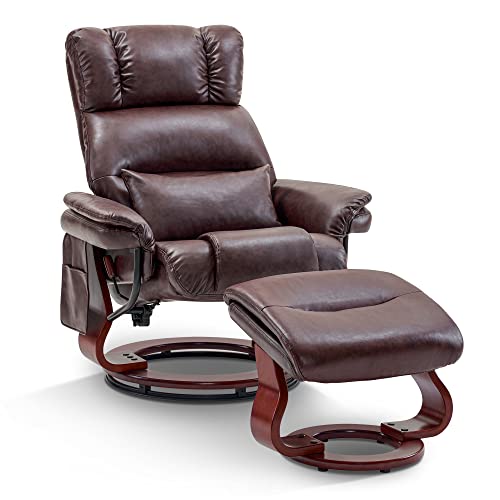 Sillón reclinable con masaje y ottoman marrón oscuro