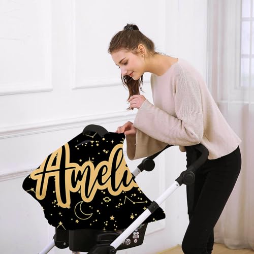 Image of Custom Name Car Seat Canopy - Baby Car Seat Covers, Black Star Infant Stroller Cover, Carseat Canopy Christmas Birthday Gifts for Girls and Boys