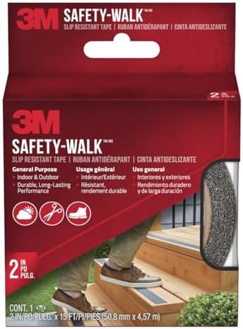 3M Safety-Walk Slip Resistant Tape, 2 in x 15 ft, Anti Slip Black Tape, Adhere Without Wrinkling, Curling, Tearing or Lifting, Self-Adhesive Backing For Quick & Easy Application, 1 Roll (610B-R2X180)
